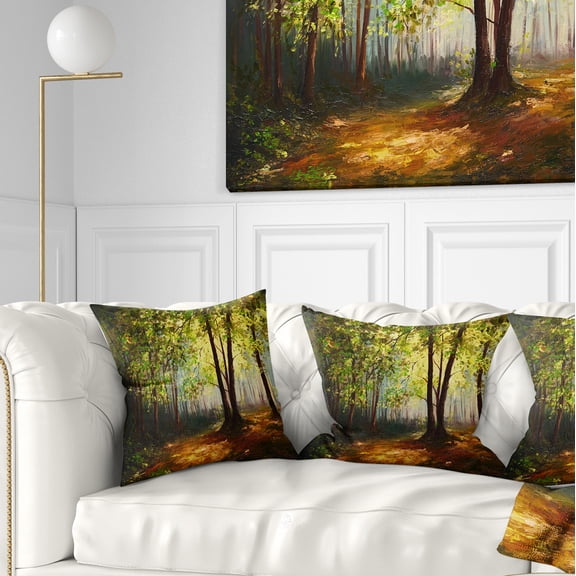 Designart Summer Forest - Landscape Printed Throw Pillow - 16x16