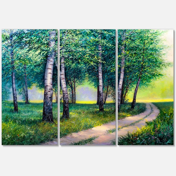 Designart ' Summer Forest Path By The Birches ' Lake House Canvas Wall Art Print