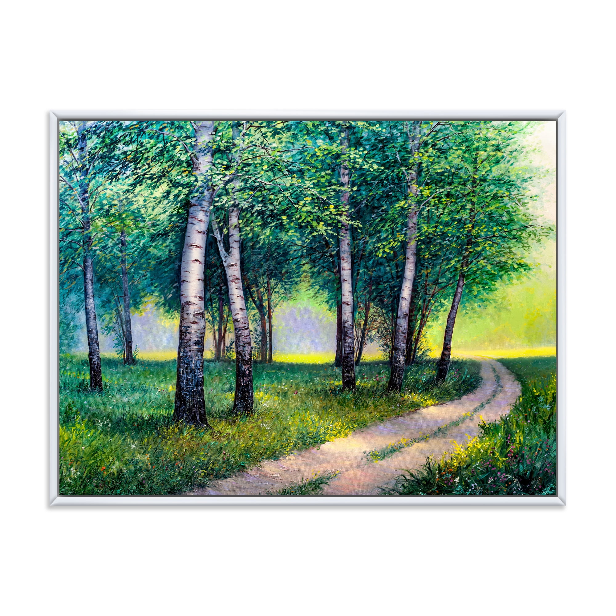 Designart 'Summer Forest Path By The Birches' Lake House Framed Canvas Wall Art Print