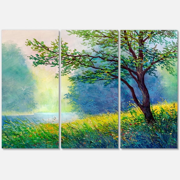 Designart ' Summer Forest With Waterfall and River ' Traditional Canvas Wall Art Print