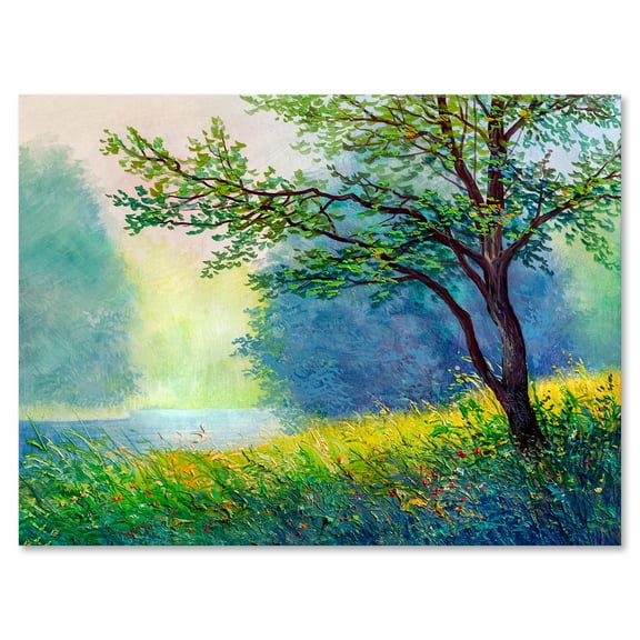 Designart ' Summer Forest With Waterfall and River ' Traditional Canvas Wall Art Print