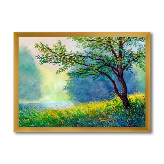 Designart 'Summer Forest With Waterfall and River ' Traditional Framed Art Print