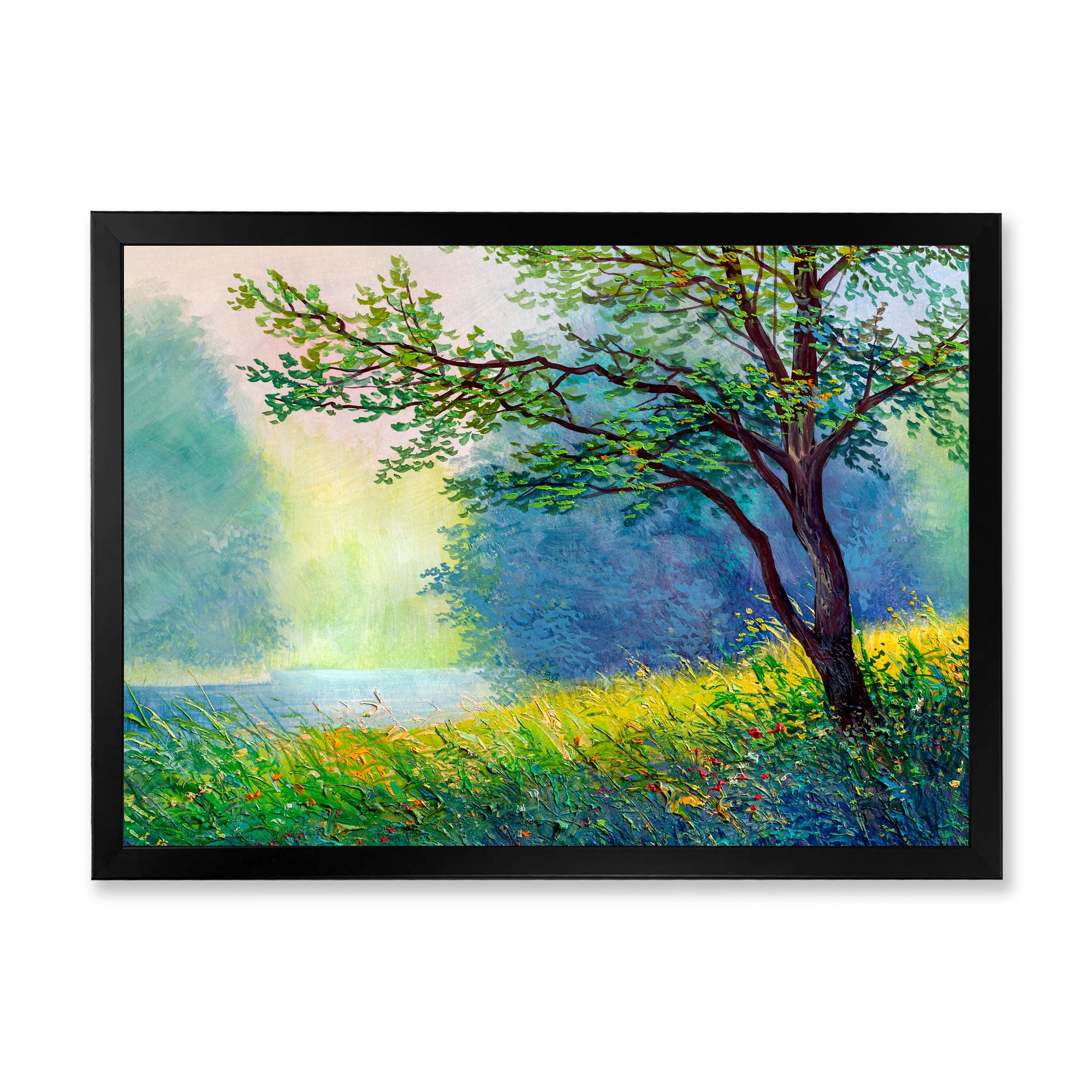 Designart 'Summer Forest With Waterfall and River ' Traditional Framed Art Print
