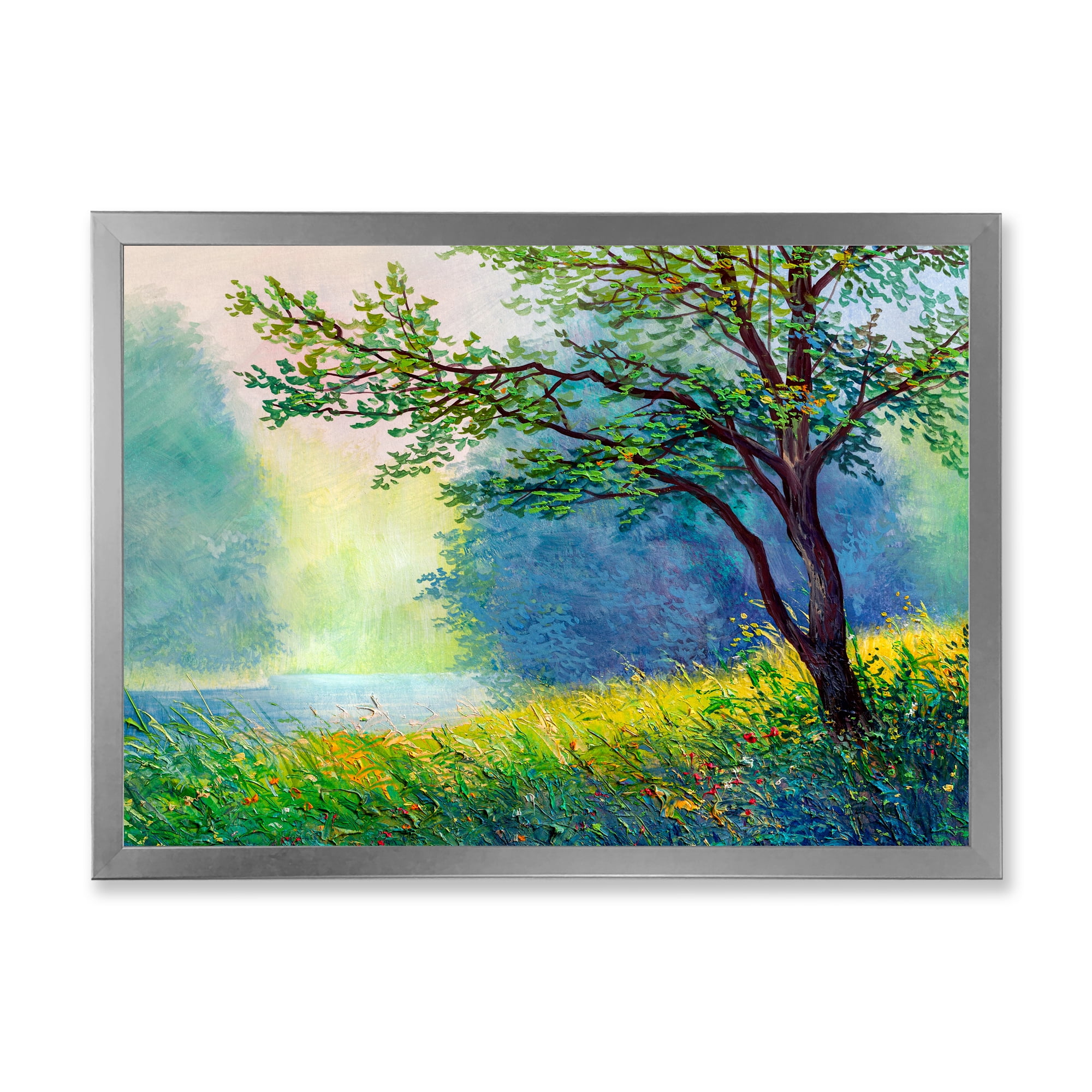 Designart 'Summer Forest With Waterfall and River ' Traditional Framed Art Print