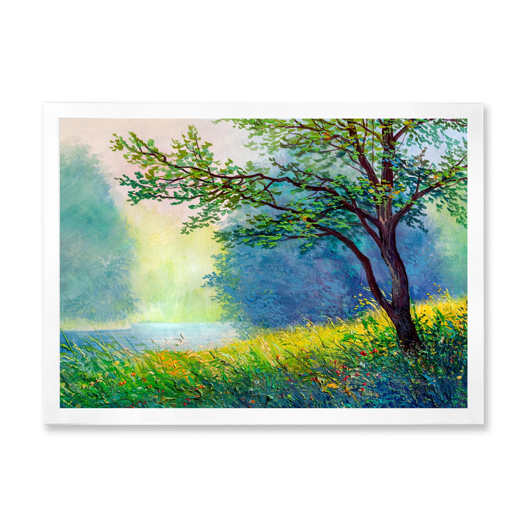 Designart 'Summer Forest With Waterfall and River ' Traditional Framed Art Print