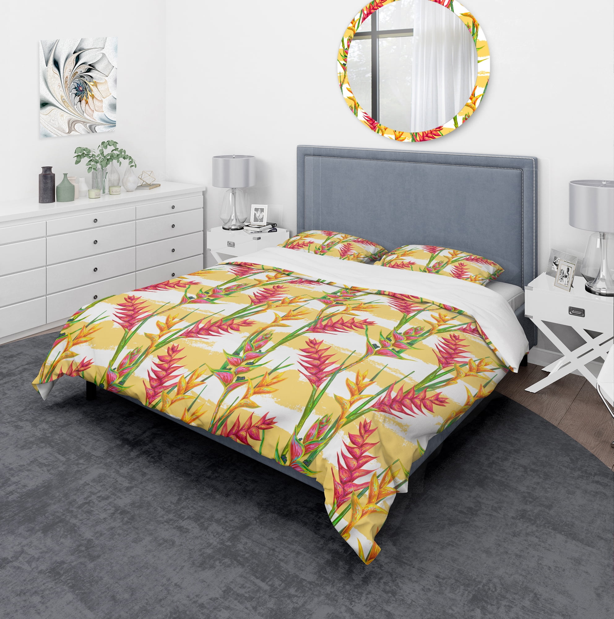 Designart 'Summer Jungle Pattern with Tropical Flowers Heliconia' Tropical Duvet Cover Set