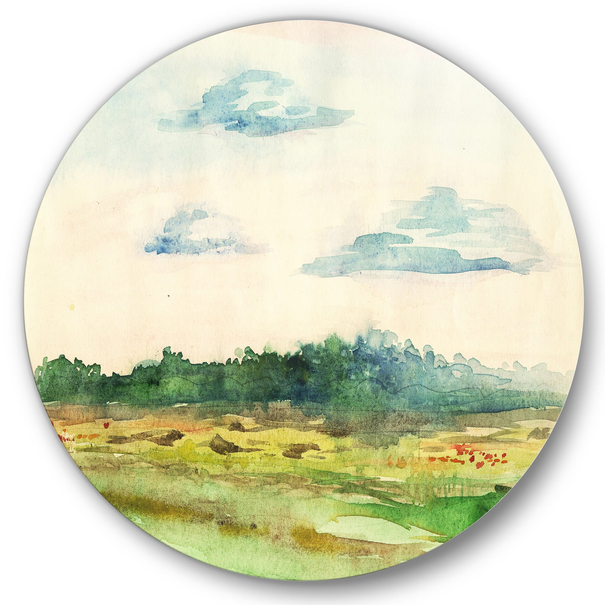 Designart 'Summer Landscape Of Green Blossoming ' Traditional Circle Metal Wall Art 29x29 - Disc of 29