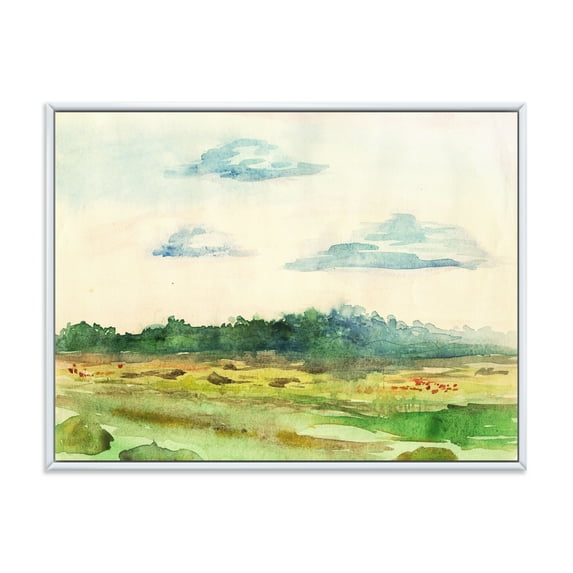 Designart 'Summer Landscape Of Green Blossoming ' Traditional Framed Canvas Wall Art Print