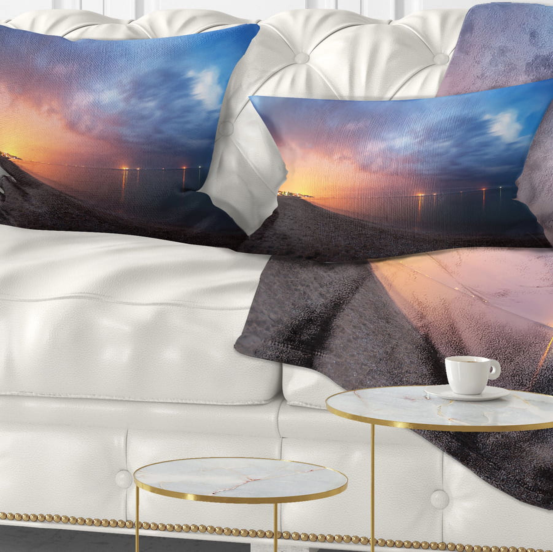 Designart Summer Night with Blue Sky - Skyline Photography Throw Pillow - 12x20
