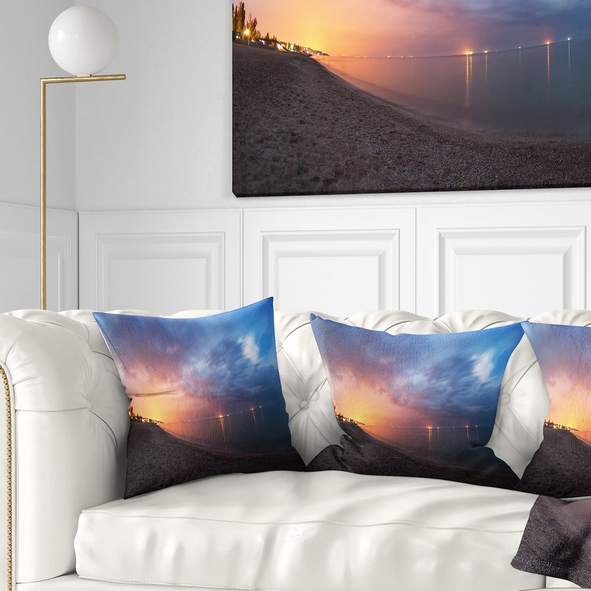 Designart Summer Night with Blue Sky - Skyline Photography Throw Pillow - 18x18