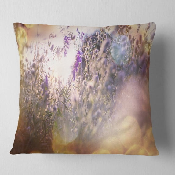 Designart Summer Pasture with Purple Flowers - Landscape Printed Throw Pillow - 16x16
