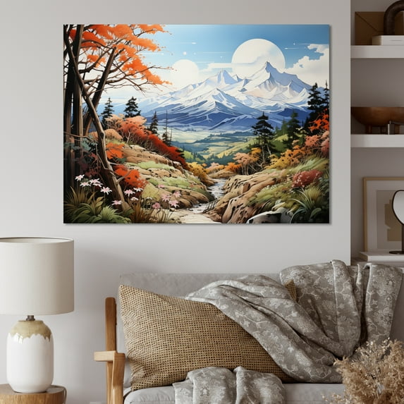 Designart "Summer Peaks Pastoral Green Mountain Serenity IV" Landscapes Wall Art Print