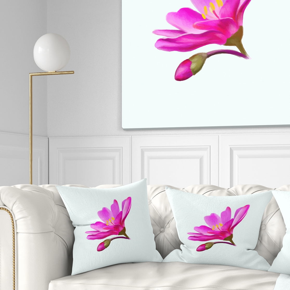 Designart Summer Pink Flower Watercolor - Floral Throw Pillow - 18x18