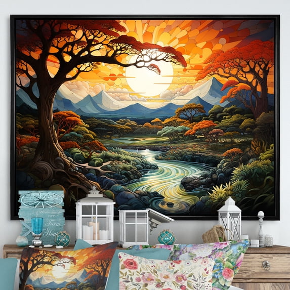 Designart "Summer'S Tree Magic I" Landscape Trees Floater Framed Wall Art Living Room