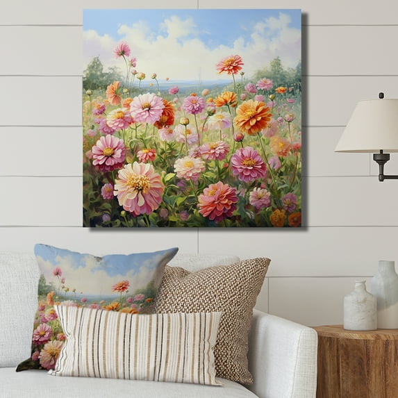 Designart "Summer'S Zinnias Charms" Zinnias Canvas Art Print
