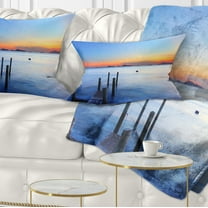 Designart Summer Sea with Wooden Pier - Seascape Throw Pillow - 12x20
