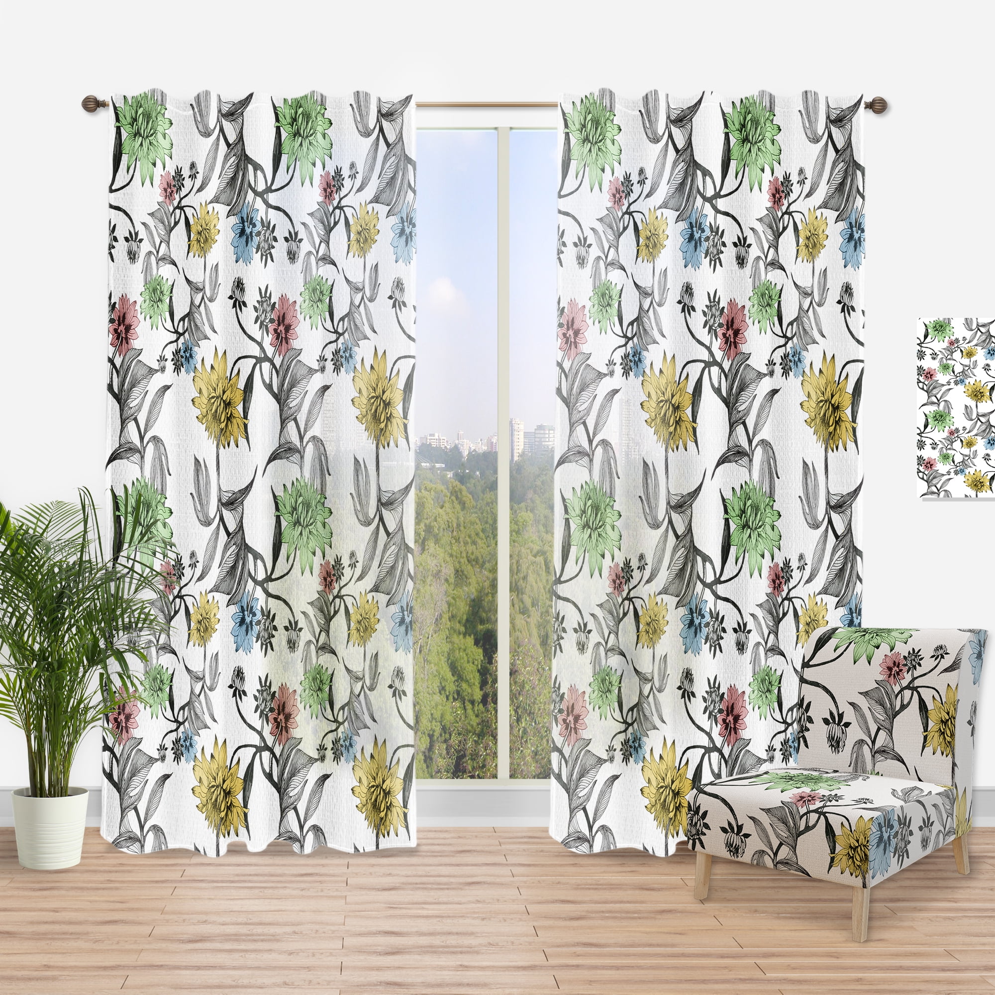 Designart 'Summer Seasonal Flowers' Floral Curtain Panel