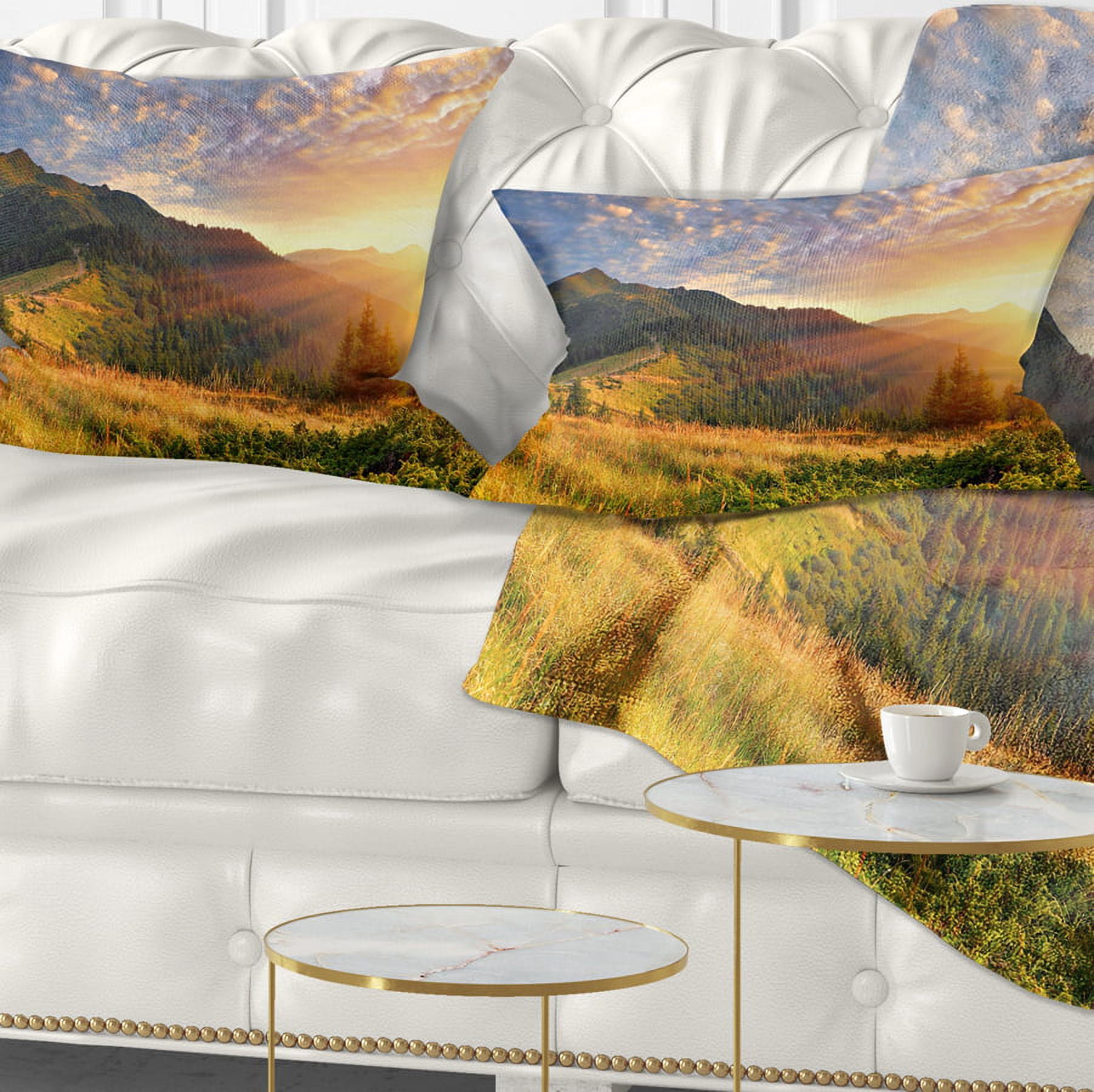 Designart Summer Sunrise Under Thick Clouds - Landscape Photography Throw Pillow - 12x20