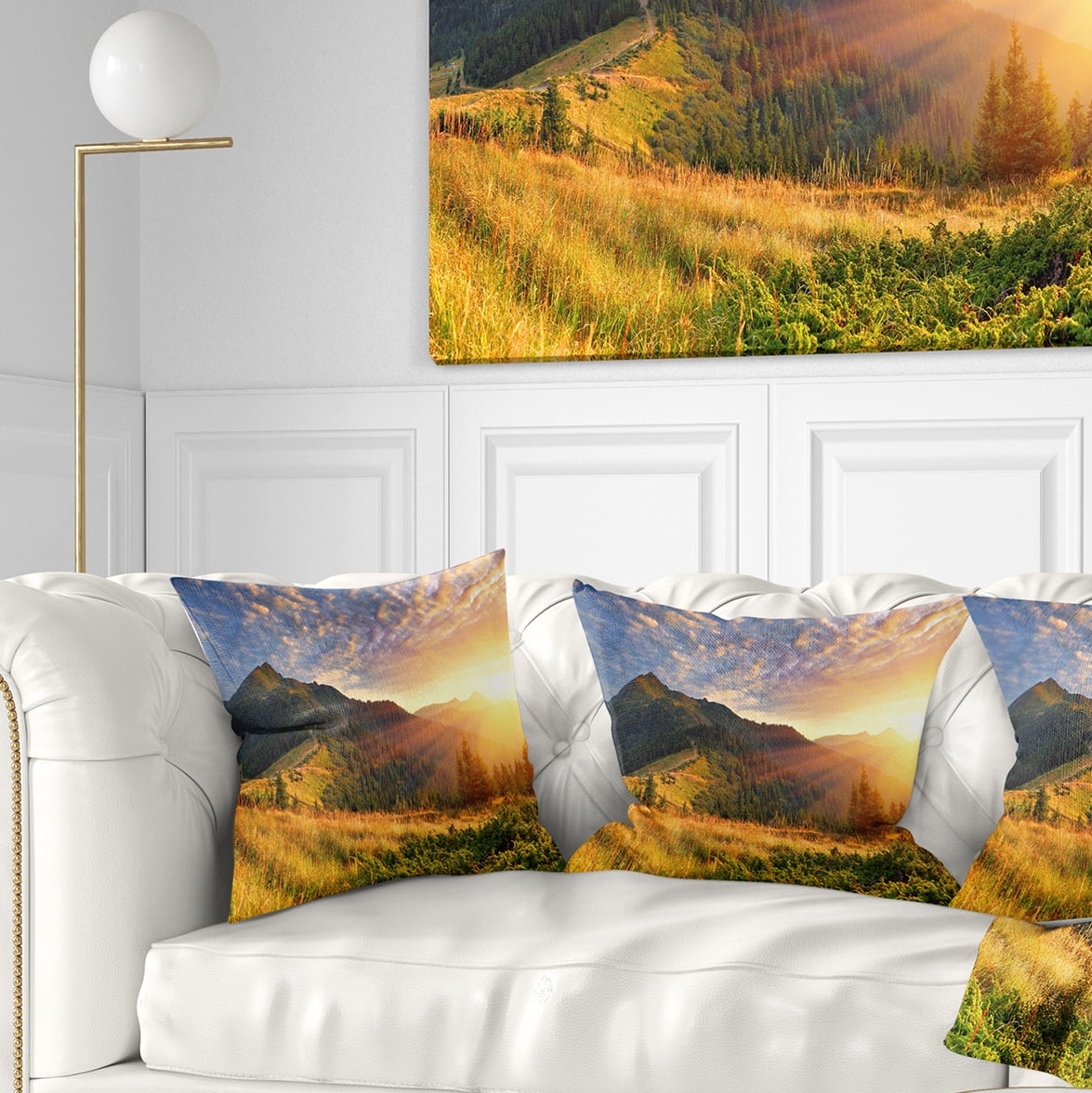 Designart Summer Sunrise Under Thick Clouds - Landscape Photography Throw Pillow - 16x16