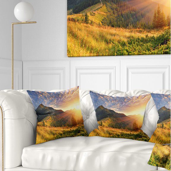 Designart Summer Sunrise Under Thick Clouds - Landscape Photography Throw Pillow - 16x16