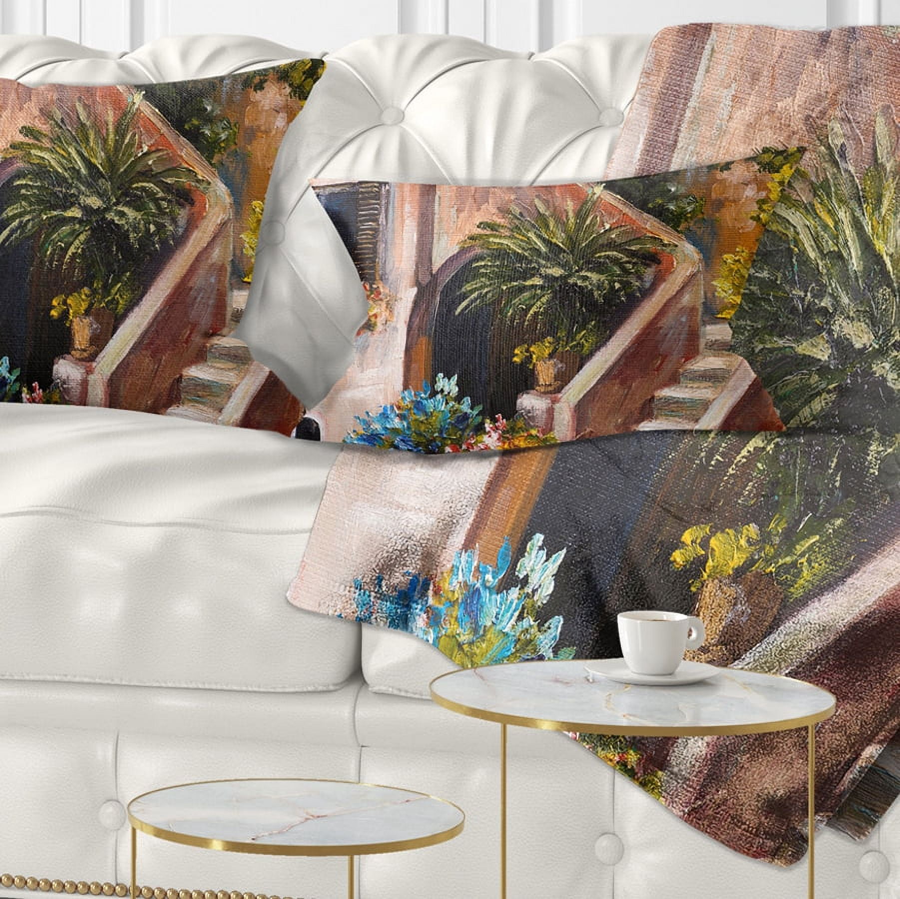 Designart Summer Terrace - Landscape Printed Throw Pillow - 12x20