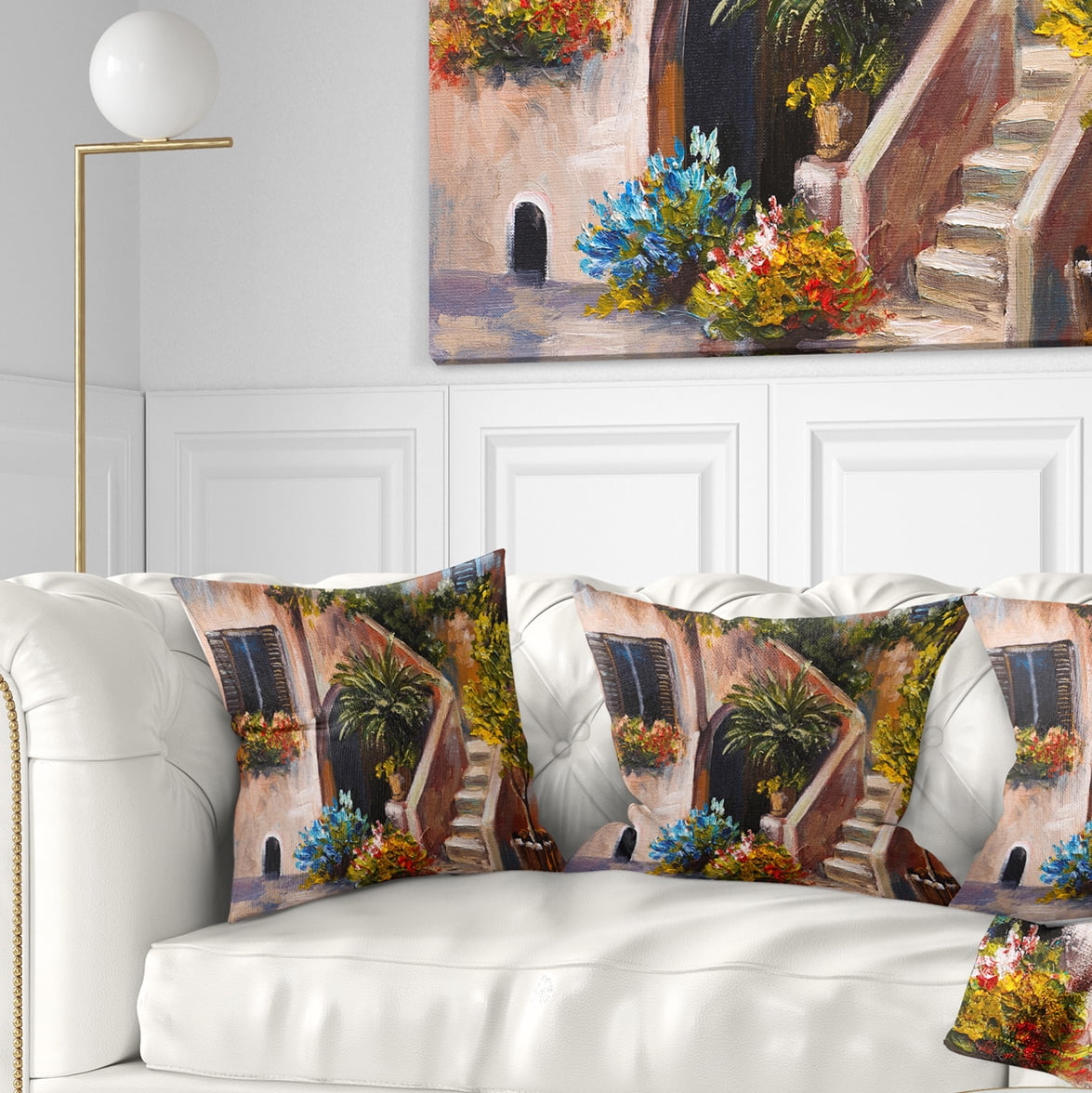 Designart Summer Terrace - Landscape Printed Throw Pillow - 16x16