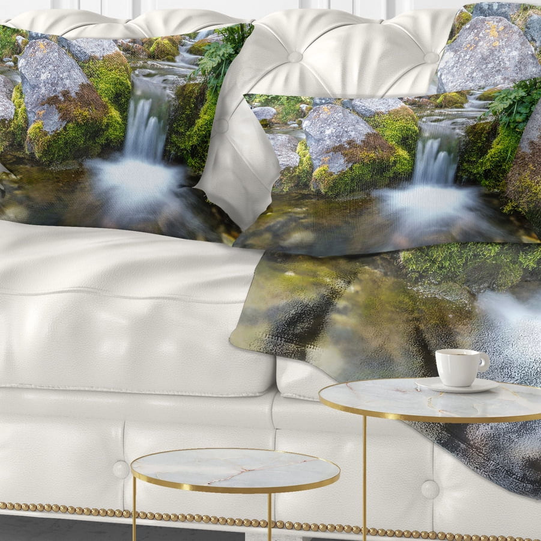 Designart Summer Water Stream - Landscape Photography Throw Pillow - 12x20