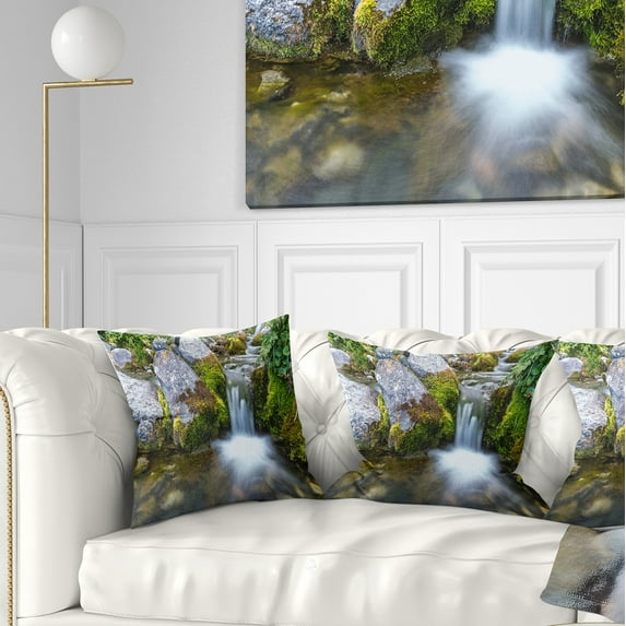 Designart Summer Water Stream - Landscape Photography Throw Pillow - 16x16