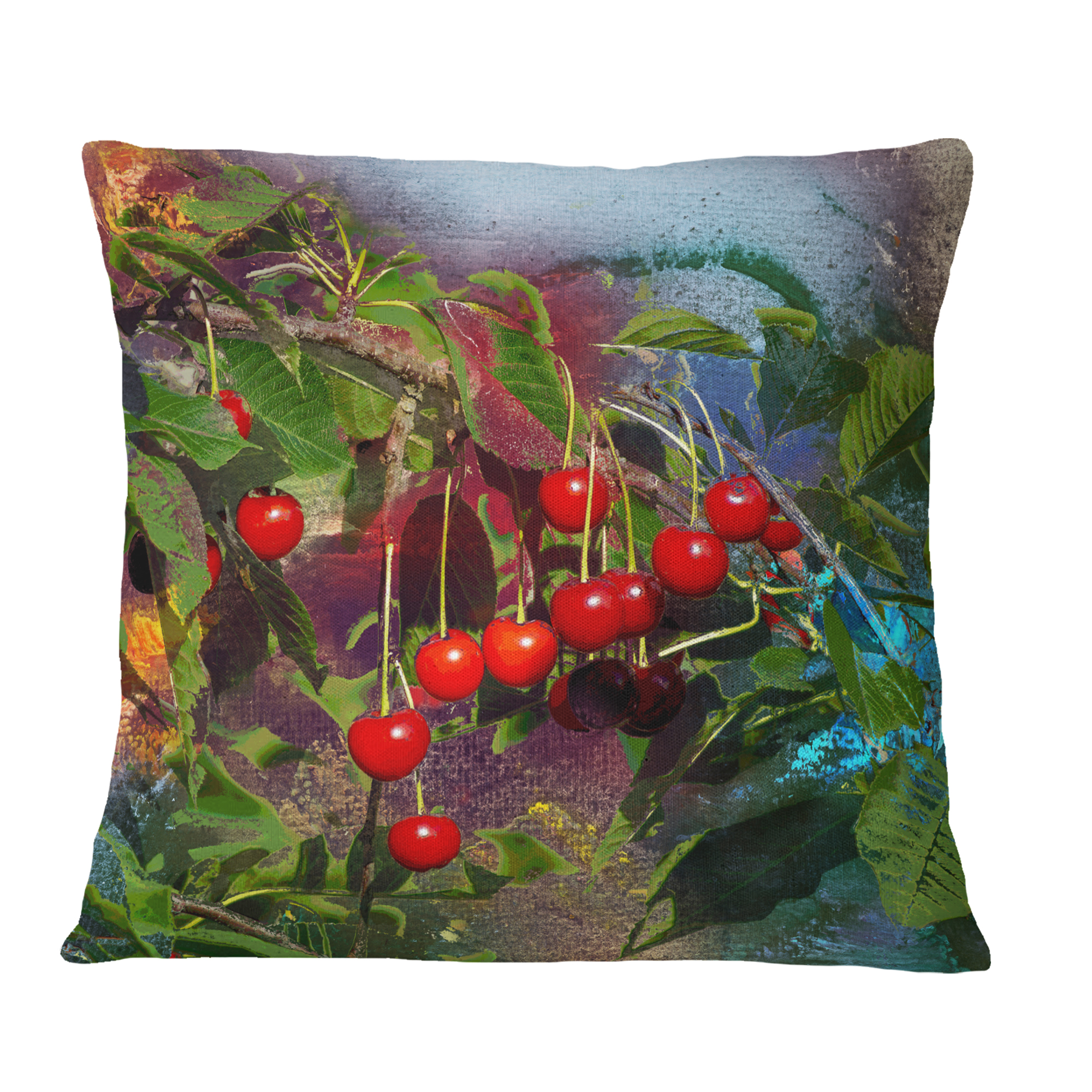 Designart Summer and Cherries Watercolor - Floral Throw Pillow - 16x16