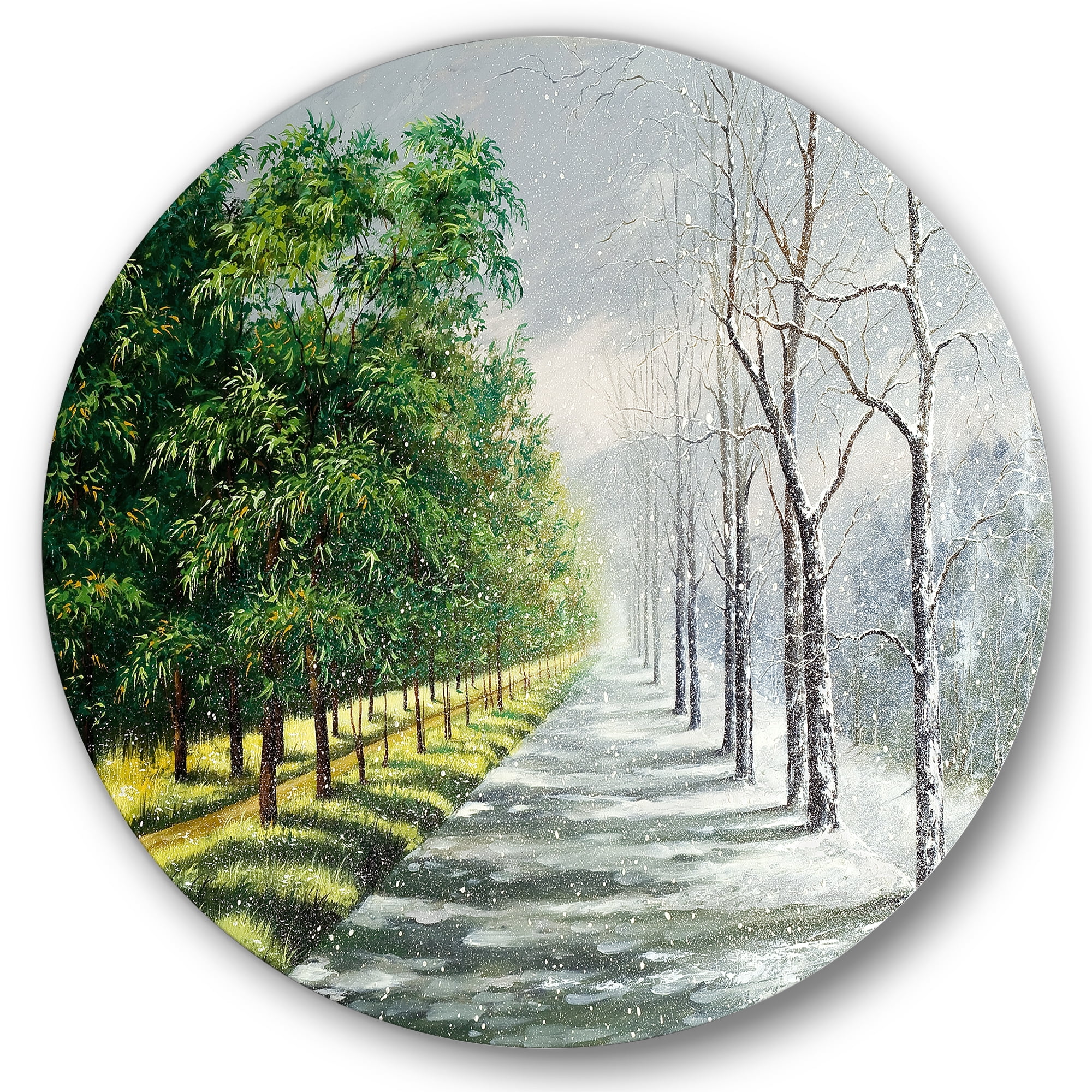 Designart 'Summer and Winter United' Country Circle Metal Wall Art 29x29 - Disc of 29