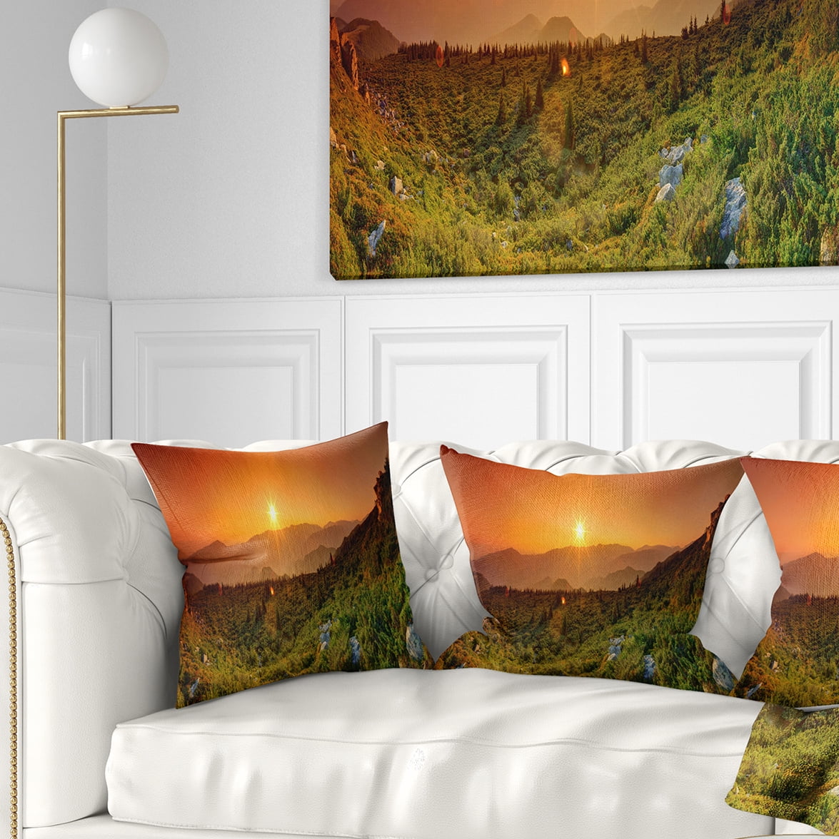 Designart Summer in Mountains Panorama - Abstract Throw Pillow - 18x18