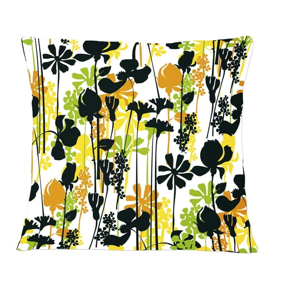 Designart Summer meadow pattern, black silhouettes' Mid-Century Modern Throw Pillow - 12x20