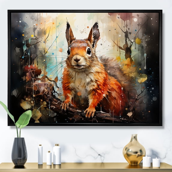 Designart "Summer's Curious Squirrel II" Animals Framed Wall Art - Modern Farmhouse Orange Squirrel Entryway Framed Wall Art Print