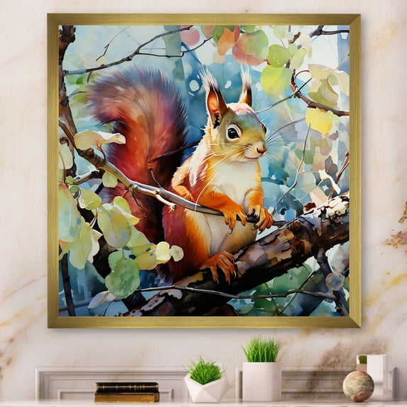 Designart "Summer's Curious Squirrel III" Animals Framed Wall Art Decor - Modern Brown Squirrel Entryway Framed Wall Art Print