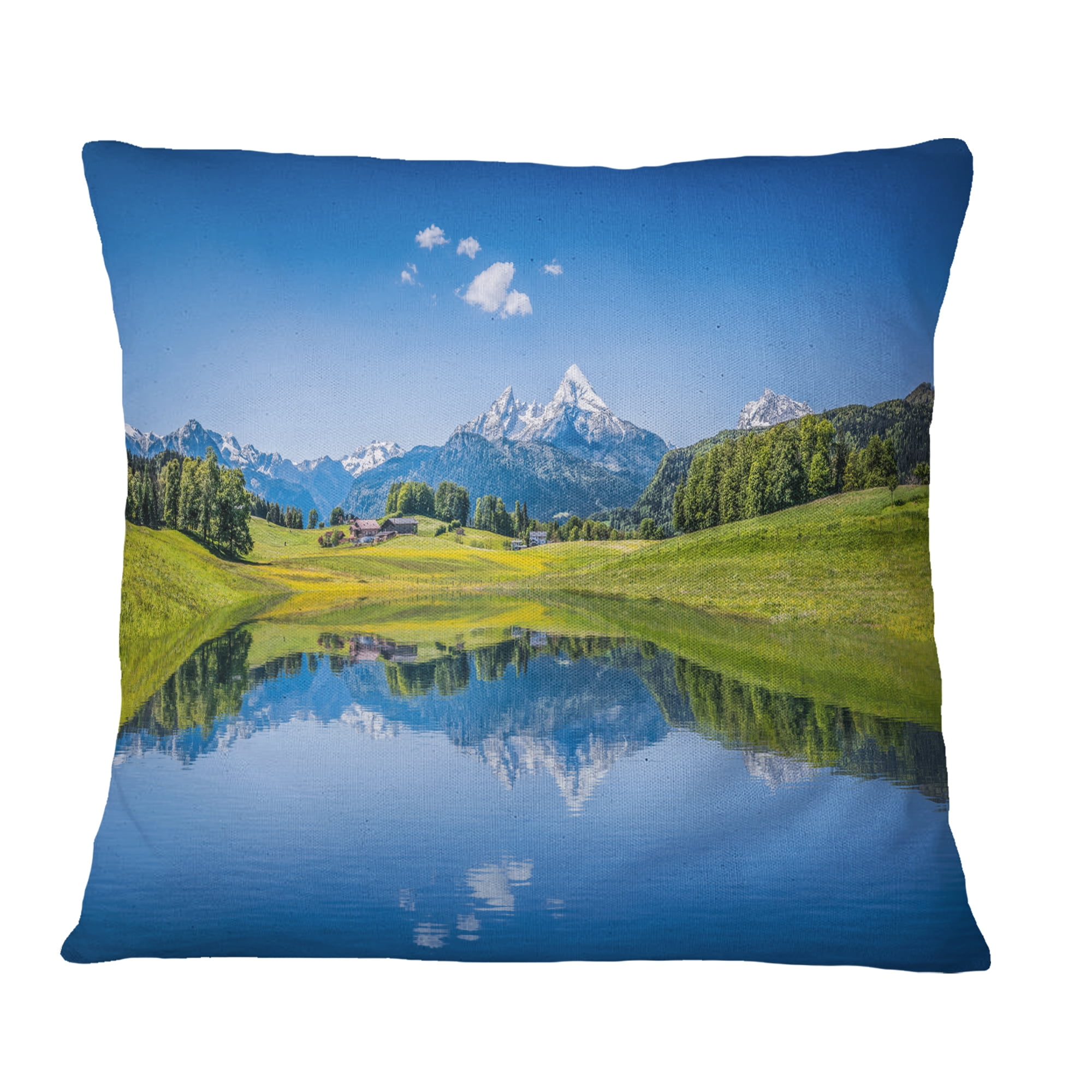 Designart Summer with Clear Mountain Lake - Landscape Printed Throw Pillow - 18x18