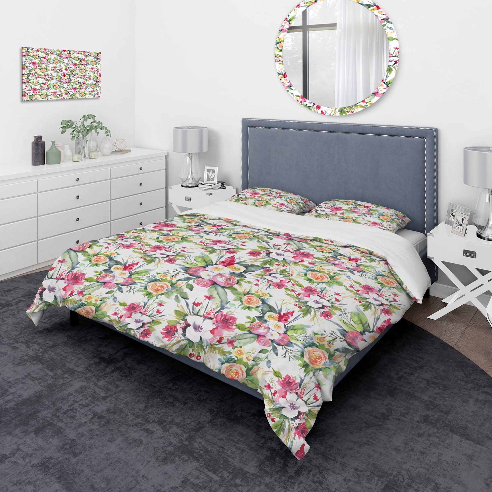 Designart 'Summertime Wedding Flowers Red White & Yellow' Traditional Duvet Cover Set