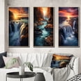 thumbnail image 1 of Designart "Summery Sunset Cascading over Majestic Waterfalls I" Waterfall Framed Wall Art Set Of 3 - Yellow Traditional Frame Gallery Set For Office Decor, 1 of 1
