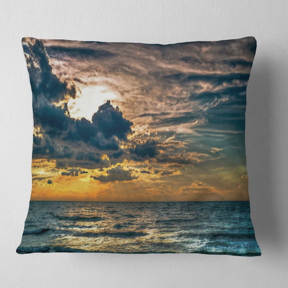 Designart Sun Break over Blue Ocean - Seashore Throw Pillow - 16x16