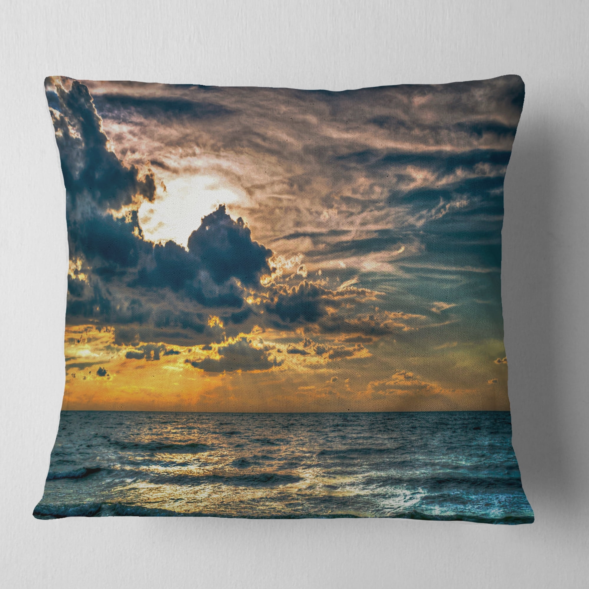 Designart Sun Break over Blue Ocean - Seashore Throw Pillow - 18x18