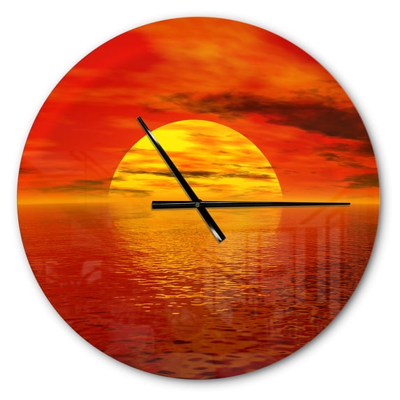 Designart 'Sun Falling to Yellow Ocean ' Modern wall clock
