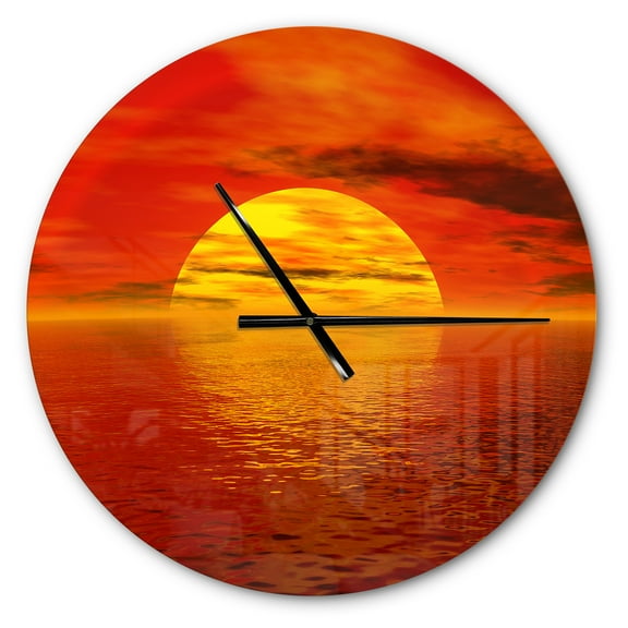 Designart 'Sun Falling to Yellow Ocean ' Modern wall clock