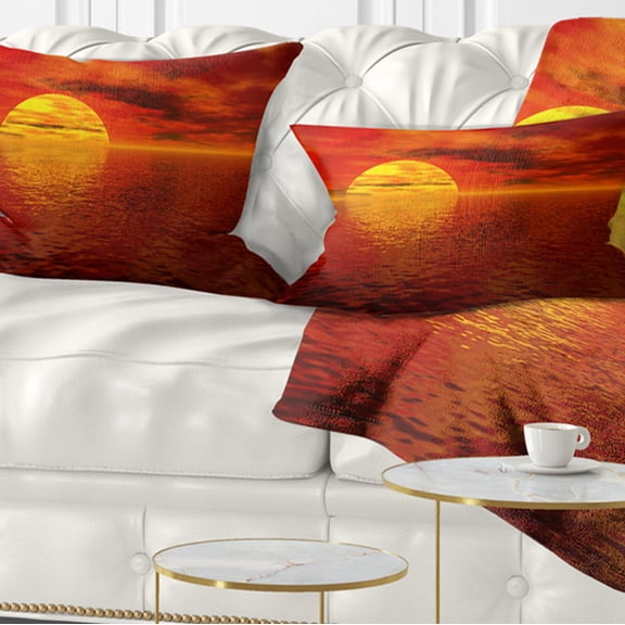 Designart Sun Falling to Yellow Ocean - Seashore Throw Pillow - 12x20