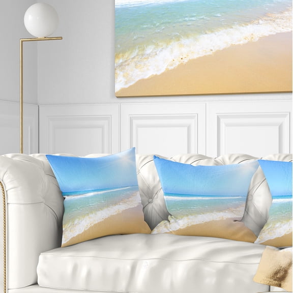 Designart Sun Over Tropical Beach - Seashore Photo Throw Pillow - 16x16