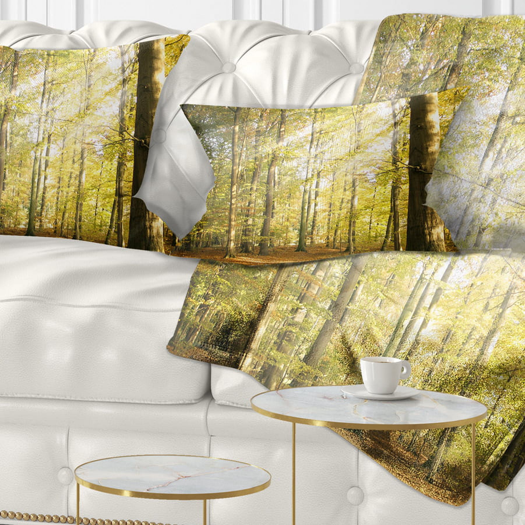 Designart Sun Rays Hitting Forest - Landscape Photography Throw Pillow - 12x20