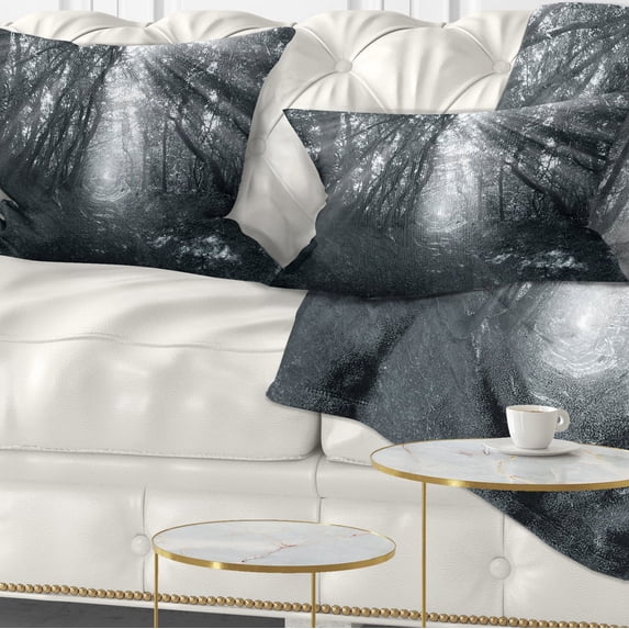 Designart Sun Rays Through Gray Trees - Landscape Photography Throw Pillow - 12x20