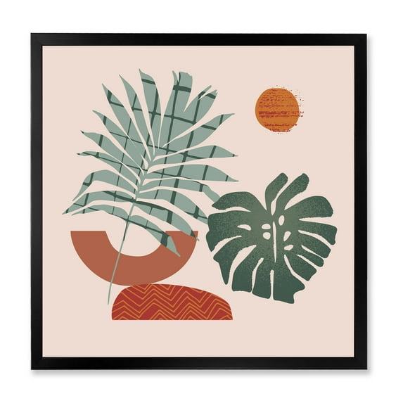 Designart 'Sun and Moon Shapes In Retro Green & Terracotta Tone' Modern Framed Art Print