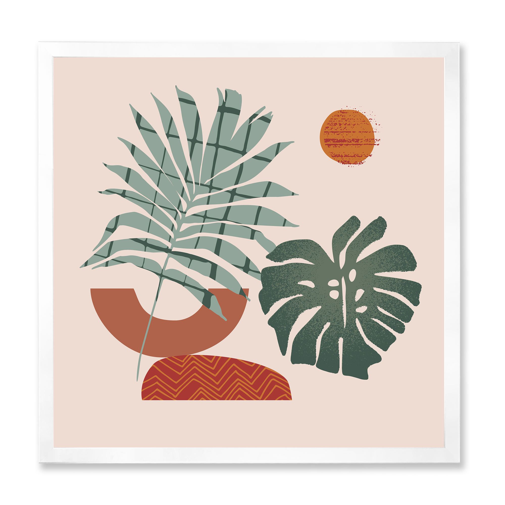 Designart 'Sun and Moon Shapes In Retro Green & Terracotta Tone' Modern Framed Art Print