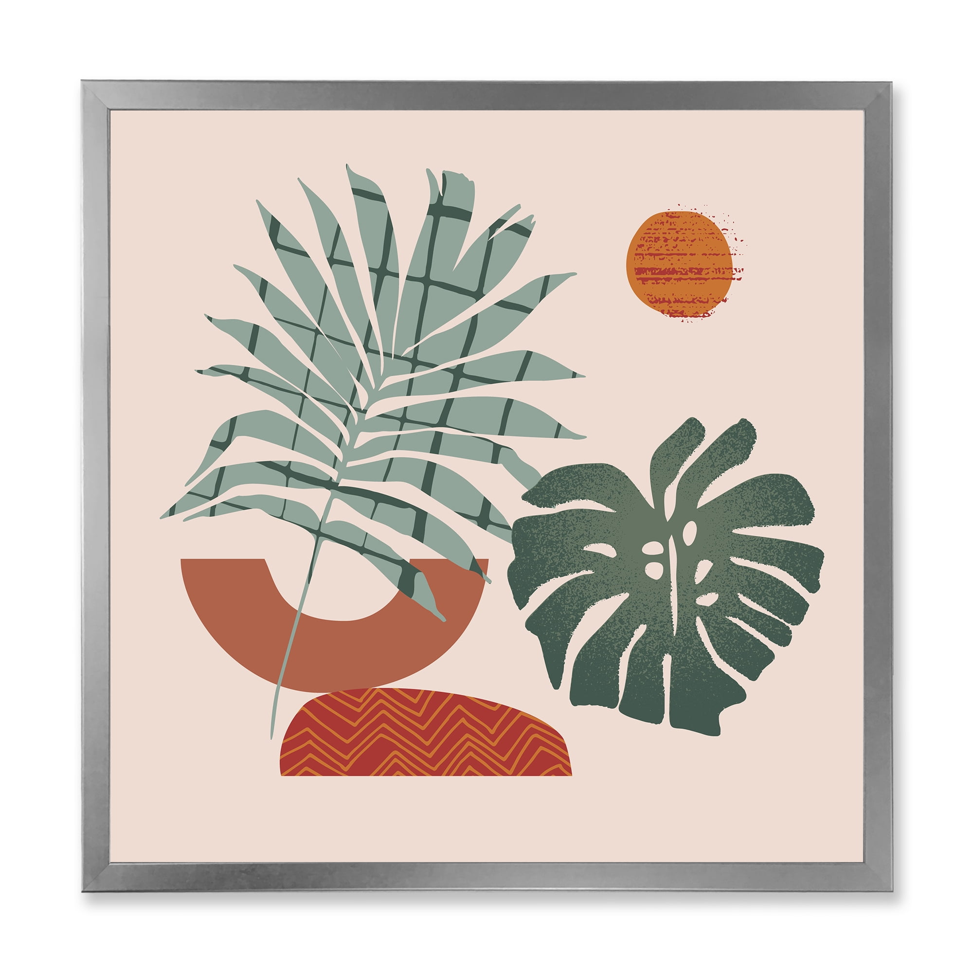 Designart 'Sun and Moon Shapes In Retro Green & Terracotta Tone' Modern Framed Art Print