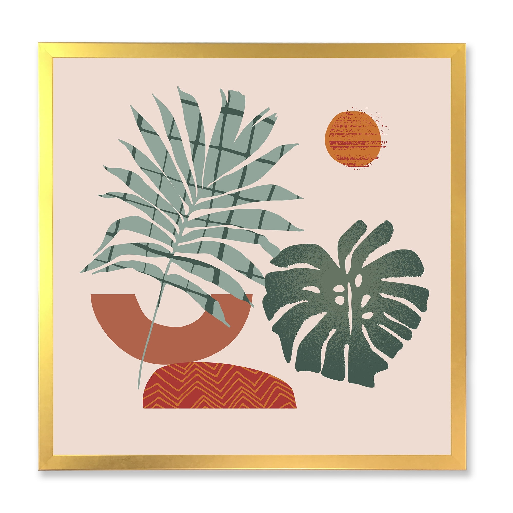 Designart 'Sun and Moon Shapes In Retro Green & Terracotta Tone' Modern Framed Art Print