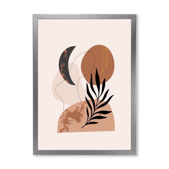 Designart 'Sun and Moon Shapes In Retro Terracotta Tones I' Modern Framed Art Print